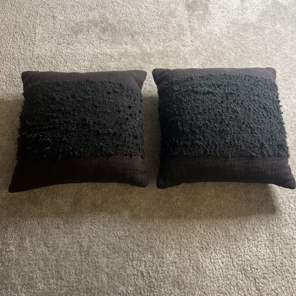 Set of 2 Black Pillows 18x18 | Soft Textured & Decorative